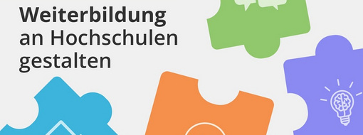 Themenspecial "Digital qualifiziert – Weiterbildung an Hochschulen gestalten" von e-teaching.org Bildmotiv mit verschiedenen Puzzleteilen zum Themenspecial "Digital qualifiziert – Weiterbildung an Hochschulen gestalten" von e-teaching.org