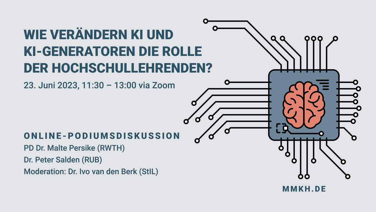 Visual zur Online-Podiumsdiskussion "Wie verändern KI und KI-Generatoren die Rolle der Hochschullehrenden?"